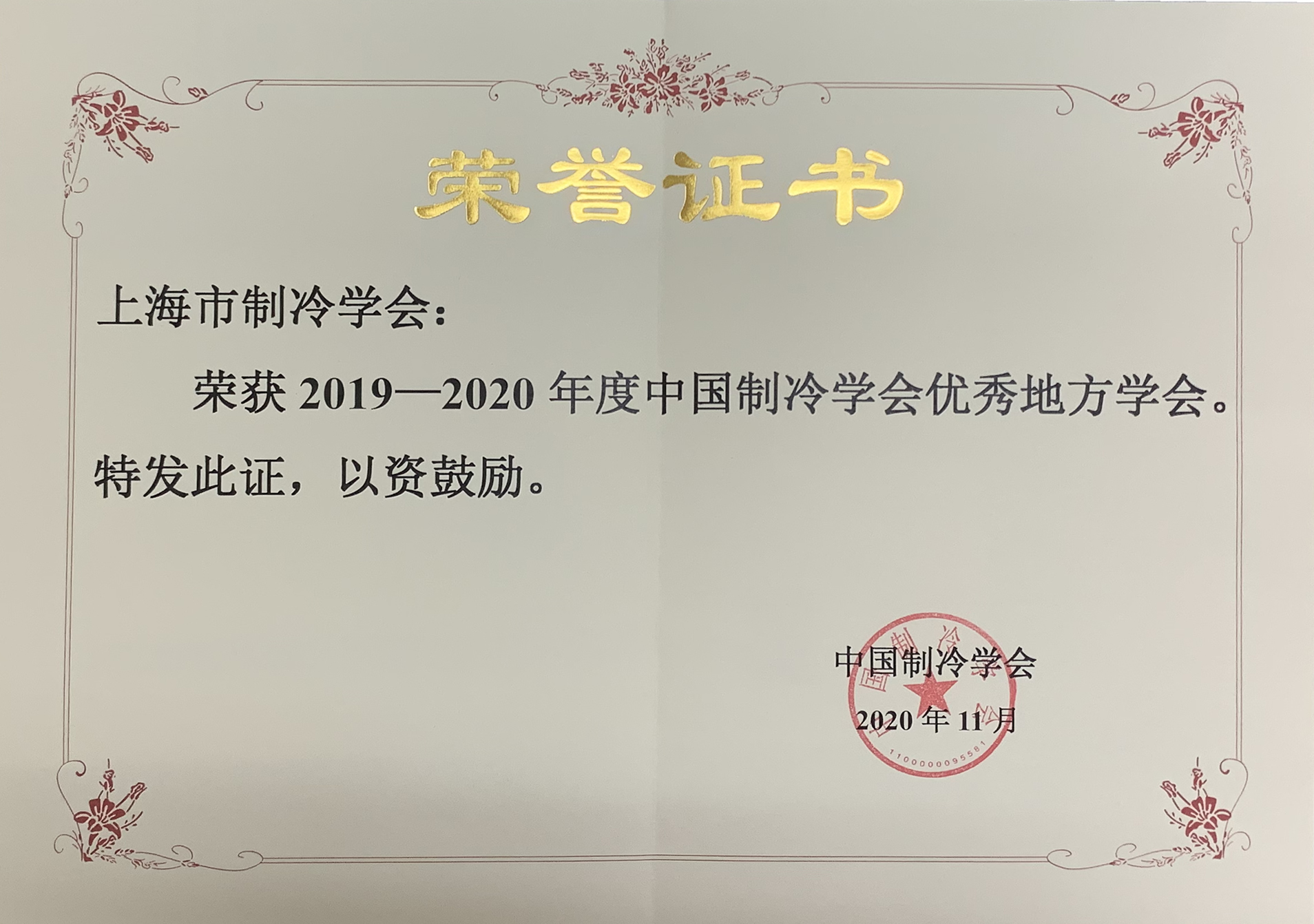 2020年优秀地方学会证书